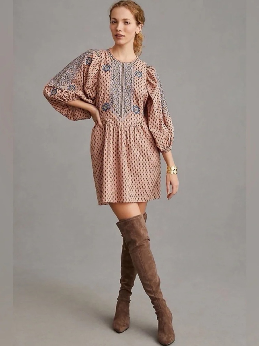 Anthropologie Embroidered Tunic Boho Mini Dress S/M